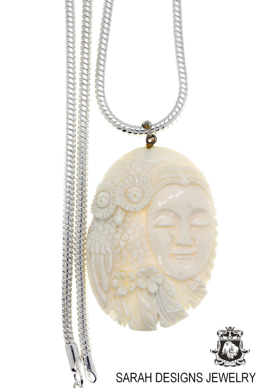 Lady Owl Carving Silver Pendant & Chain C267