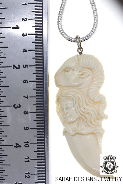 Lady Ram Carving Silver Pendant & Chain C268