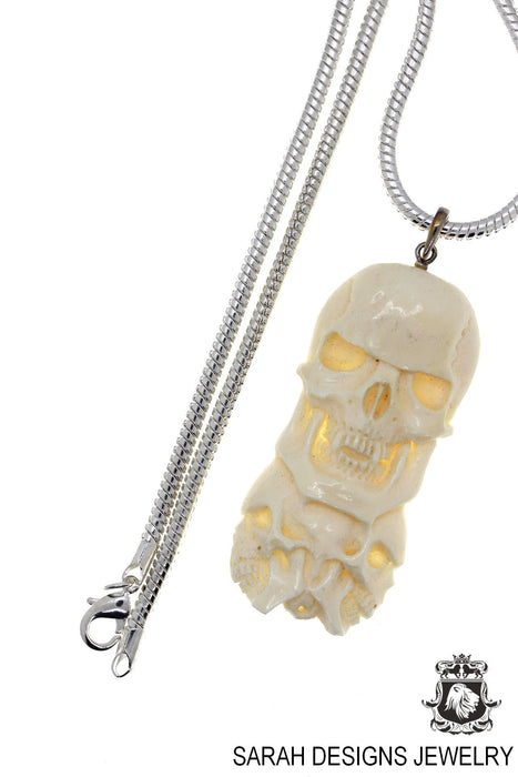 Skull Carving Silver Pendant & Chain C292