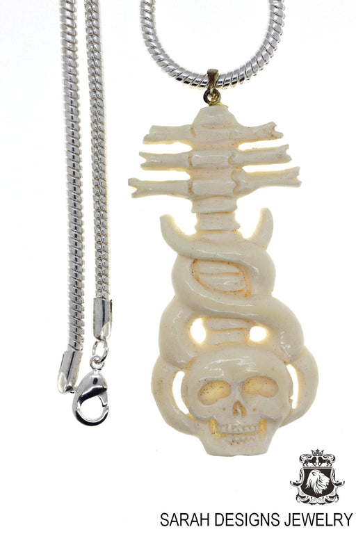 Spinal Cord attached to Skull Carving Pendant 4mm Snake Chain C148