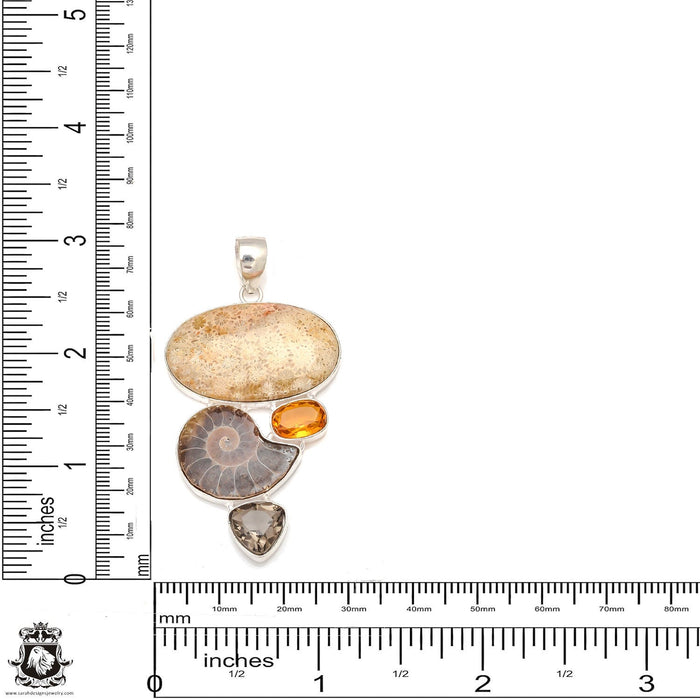 Bali Fossilized Coral Ammonite Pendant 4mm Snake Chain P6894