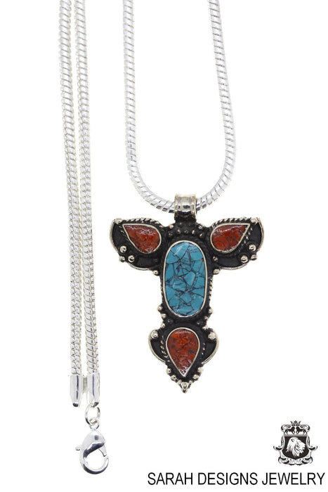 Angel Wing Turquoise Coral Tibetan Silver Nepal Pendant 4MM Snake Chain N41