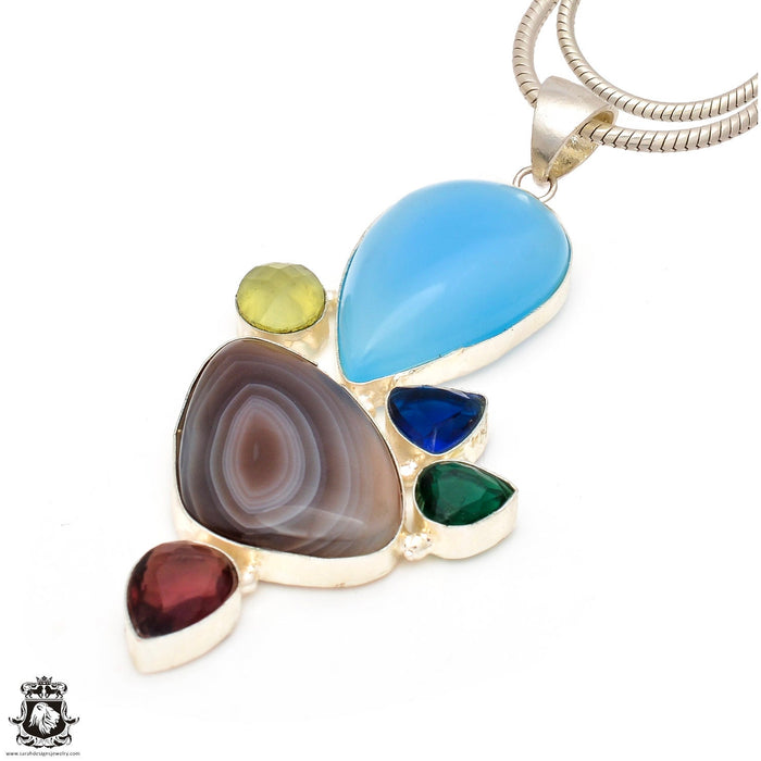 Chalcedony Banded Agate Pendant & Chain  P7020