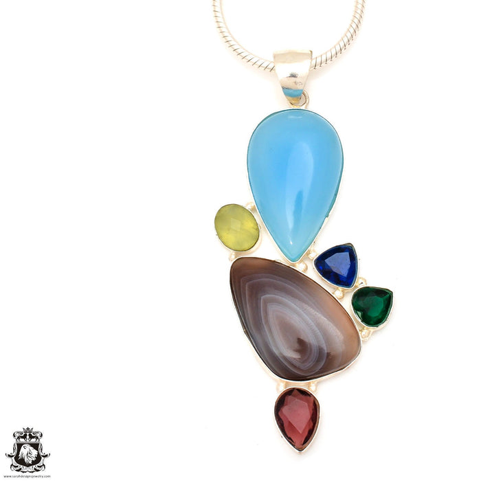 Chalcedony Banded Agate Pendant & Chain  P7020