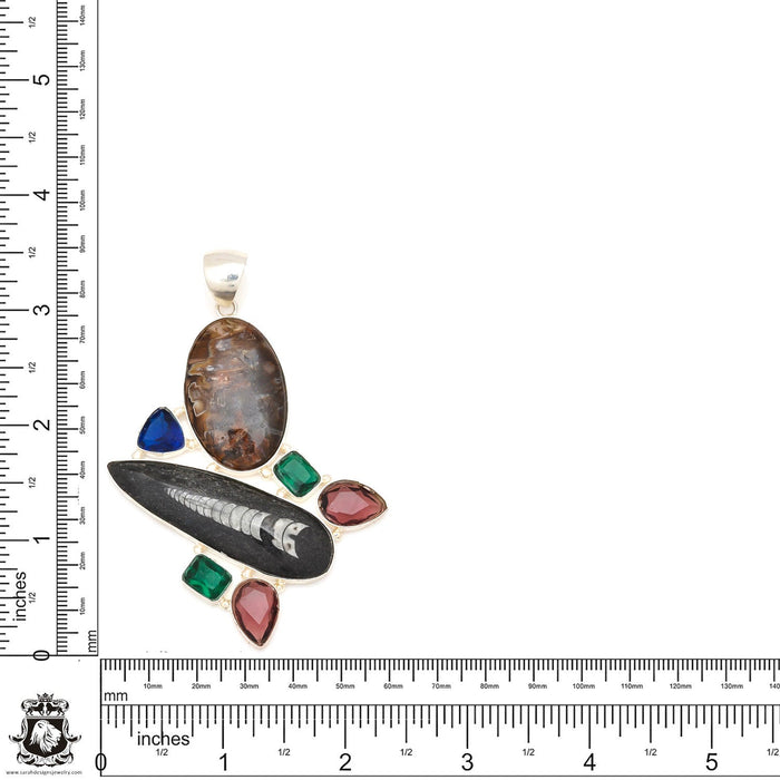 Orthoceras Fossil Stick Agate Pendant 4mm Snake Chain P7130