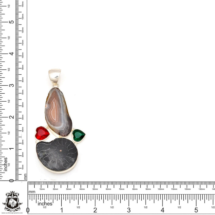 Ammonite Banded Agate Pendant & Chain  P7150