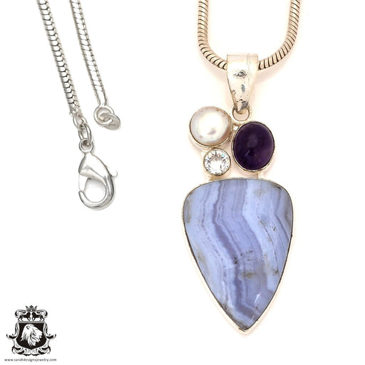 Blue Lace Agate Pendant & Chain P7172