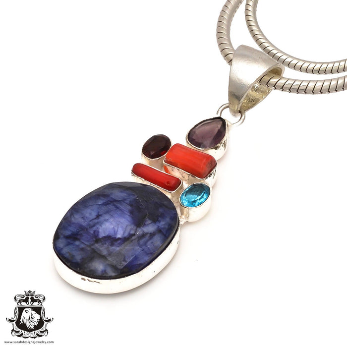 Sapphire Coral Pendant 4mm Snake Chain P7224