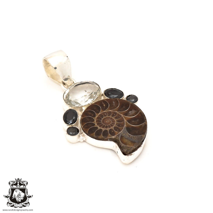 Ammonite  Clear Topaz Pendant 4mm Snake Chain P7225