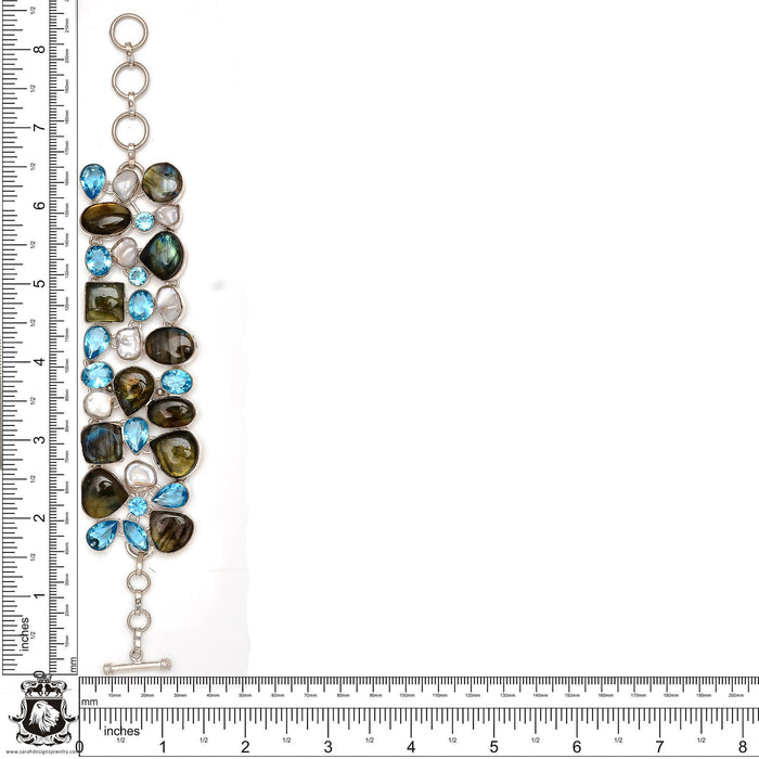 Labradorite Pearl Aquamarine Bracelet B3729