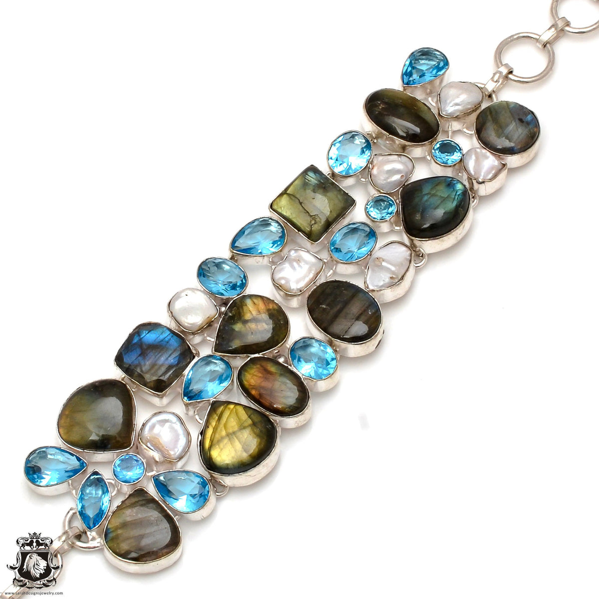 18ct White Gold Aquamarine and Diamond Bracelet | Pravins
