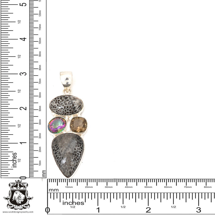 Stingray Coral Fossil Ammonite Pendant 4mm Snake Chain P7270