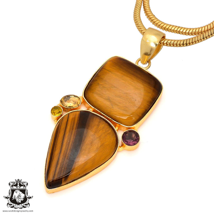 Tigers Eye 24K Gold Plated Pendant 4mm Snake Chain GP43