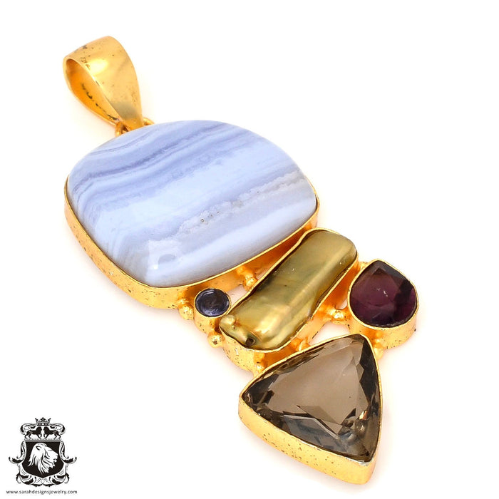 Blue Lace Agate 24K Gold Plated Pendant  GP66