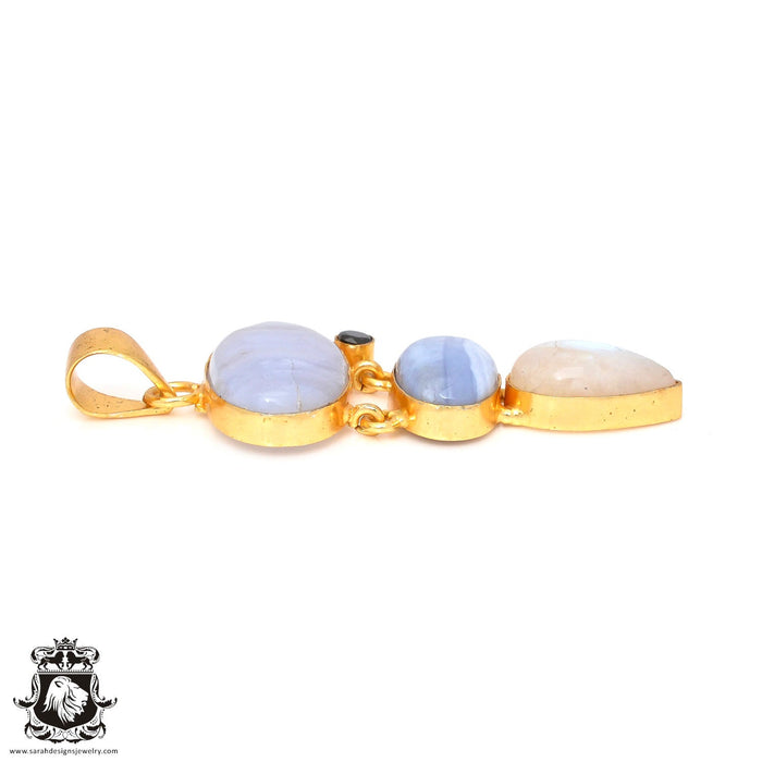 Blue Lace Agate 24K Gold Plated Pendant 4mm Snake Chain GP85