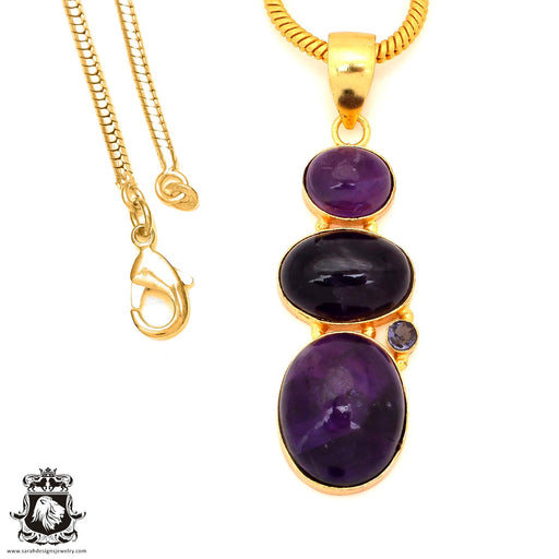 Amethyst 24K Gold Plated Pendant 4mm Snake Chain GP117