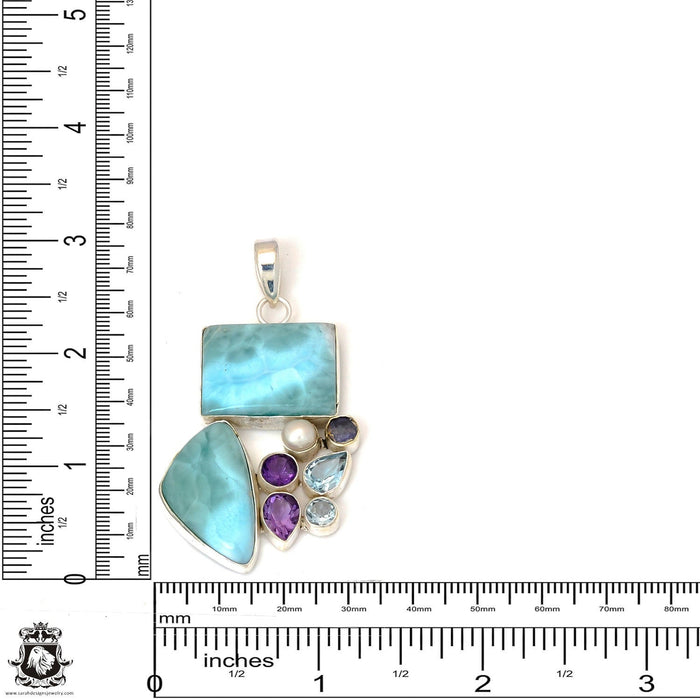 Larimar Blue Topaz Pearl Pendant & Chain P7344