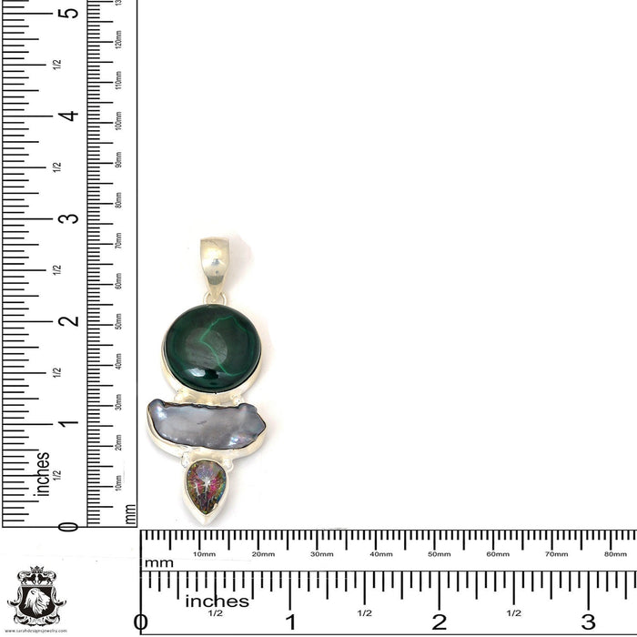 Malachite Abalone Peridot Pendant 4mm Snake Chain P7373