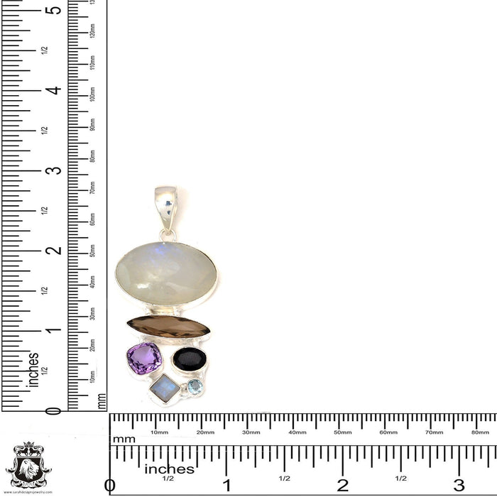 Moonstone Labradorite Pearl Pendant & Chain P7375