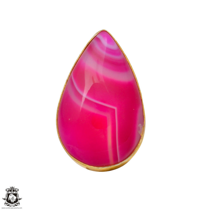 Size 8.5 - Size 10 Ring Pink Banded Agate 24K Gold Plated Ring GPR9