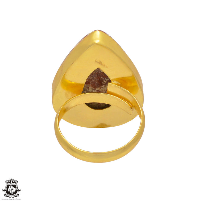 Size 9.5 - Size 11 Ring Wild Horse Jasper 24K Gold Plated Ring GPR21