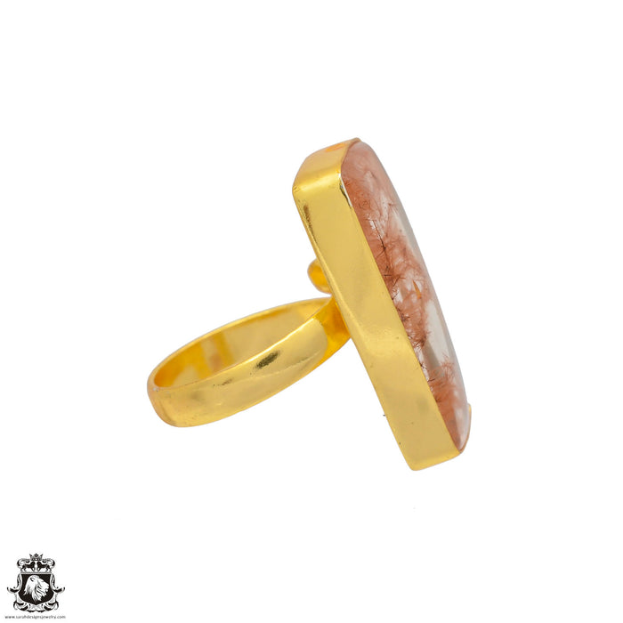 Size 9.5 - Size 11 Ring Lodolite Quartz 24K Gold Plated Ring GPR36