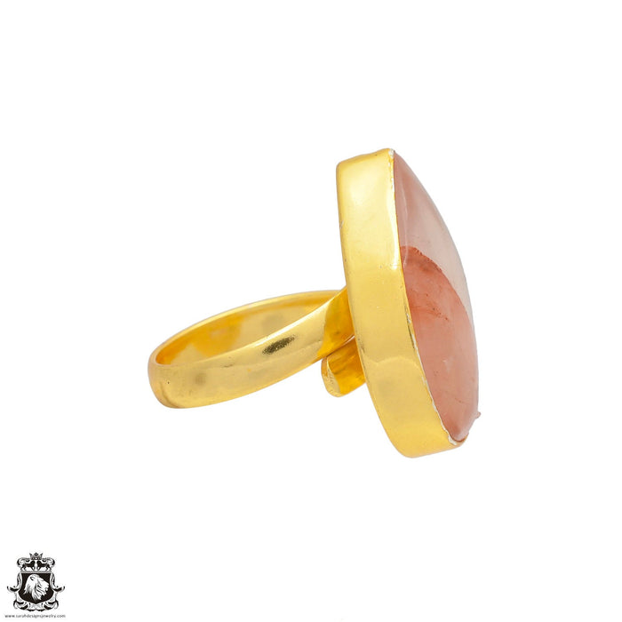 Size 6.5 - Size 8 Ring Lodolite Quartz 24K Gold Plated Ring GPR38