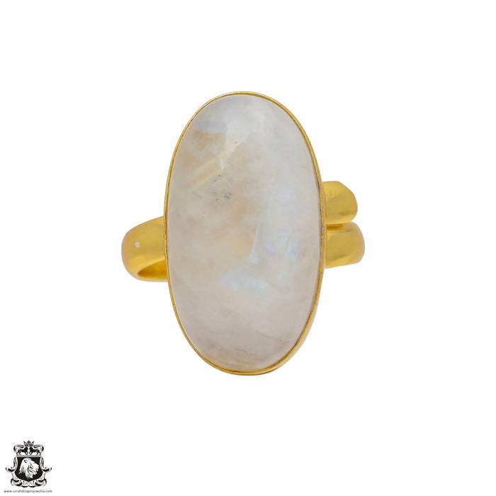 Size 9.5 - Size 11 Adjustable Moonstone 24K Gold Plated Ring GPR51