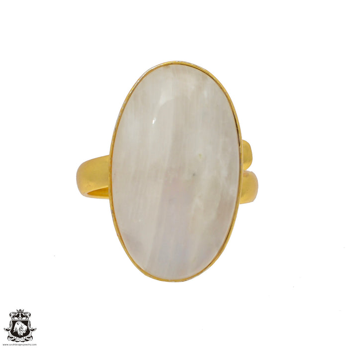 Size 9.5 - Size 11 Adjustable Moonstone 24K Gold Plated Ring GPR53