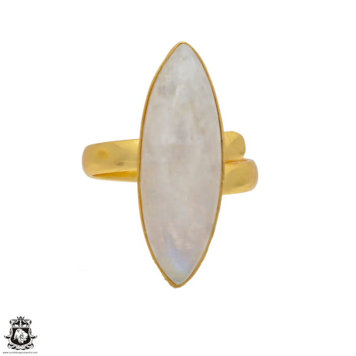 Size 8.5 - Size 10 Adjustable Moonstone 24K Gold Plated Ring GPR64