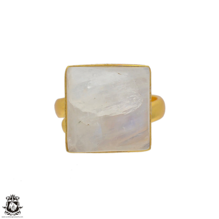 Size 7.5 - Size 9 Adjustable Moonstone 24K Gold Plated Ring GPR78