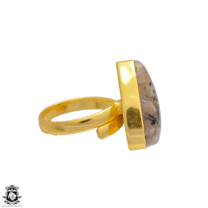 Size 10.5 - Size 12 Ring Montana Agate 24K Gold Plated Ring GPR81