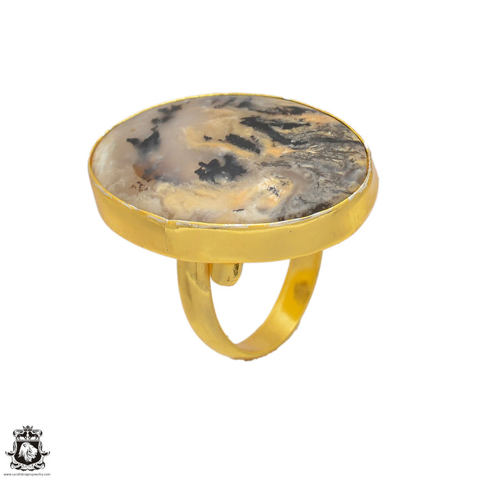 Size 7.5 - Size 9 Ring Montana Agate 24K Gold Plated Ring GPR85