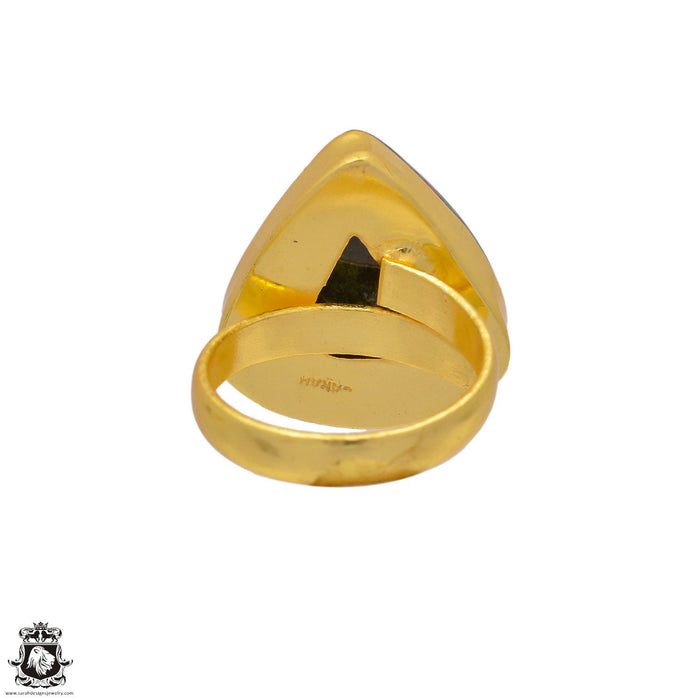 Size 8.5 - Size 10 Adjustable Dragon Blood Stone 24K Gold Plated Ring GPR90