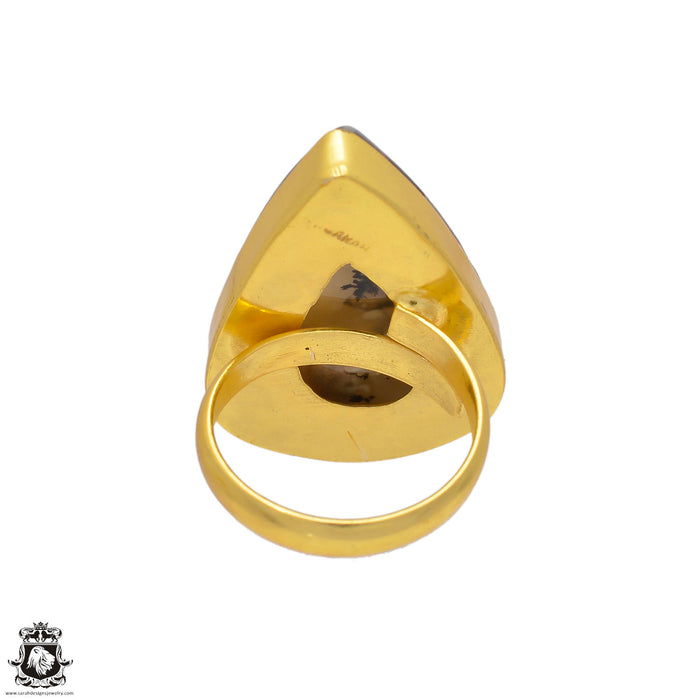 Size 8.5 - Size 10 Ring Montana Agate 24K Gold Plated Ring GPR91