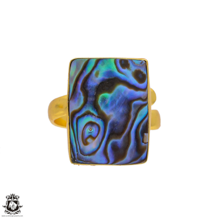 Size 9.5 - Size 11 Ring Abalone Shell 24K Gold Plated Ring GPR96