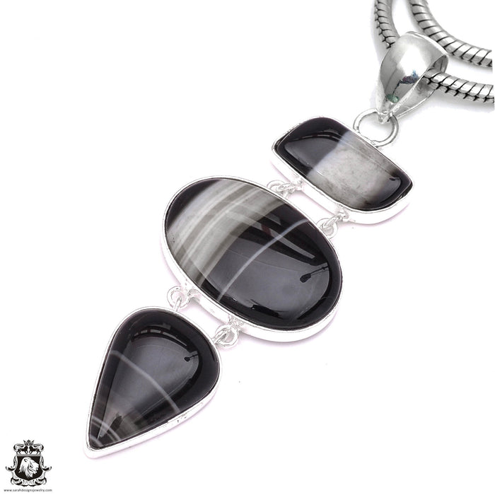 Banded Agate Pendant 4mm Snake Chain P6594