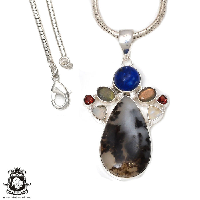 Scenic Agate Lapis Pendant & Chain P7572