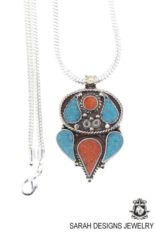 Turquoise Coral Tibetan Silver Nepal Pendant 4MM Snake Chain N27