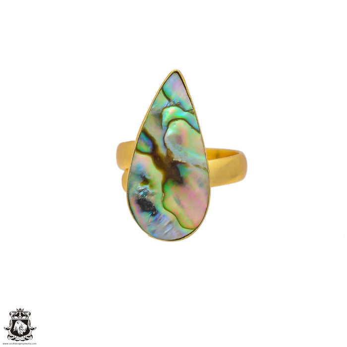 Size 6.5 - Size 8 Ring Abalone Shell 24K Gold Plated Ring GPR105