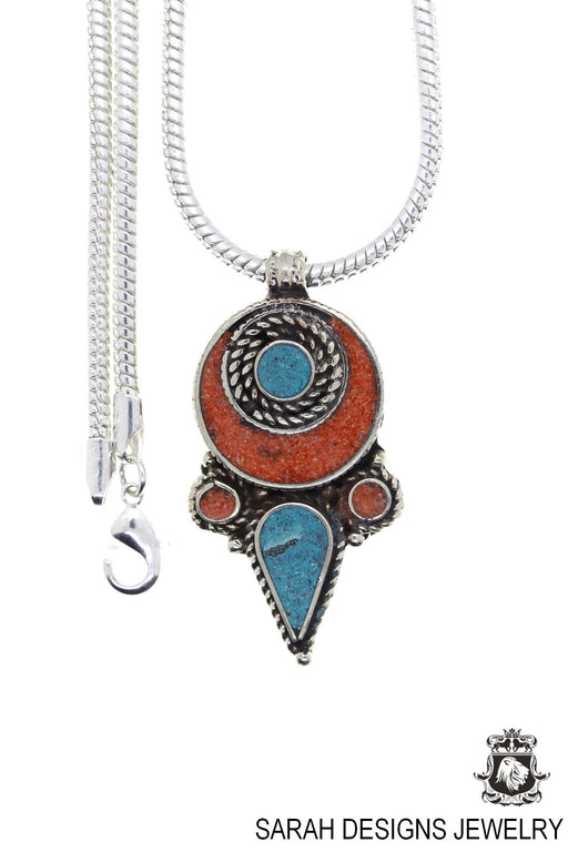 Turquoise Coral Tibetan Silver Nepal Pendant 4MM Snake Chain N46