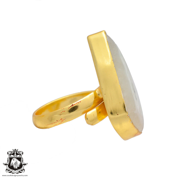 Size 7.5 - Size 9 Ring Solar Quartz 24K Gold Plated Ring GPR150
