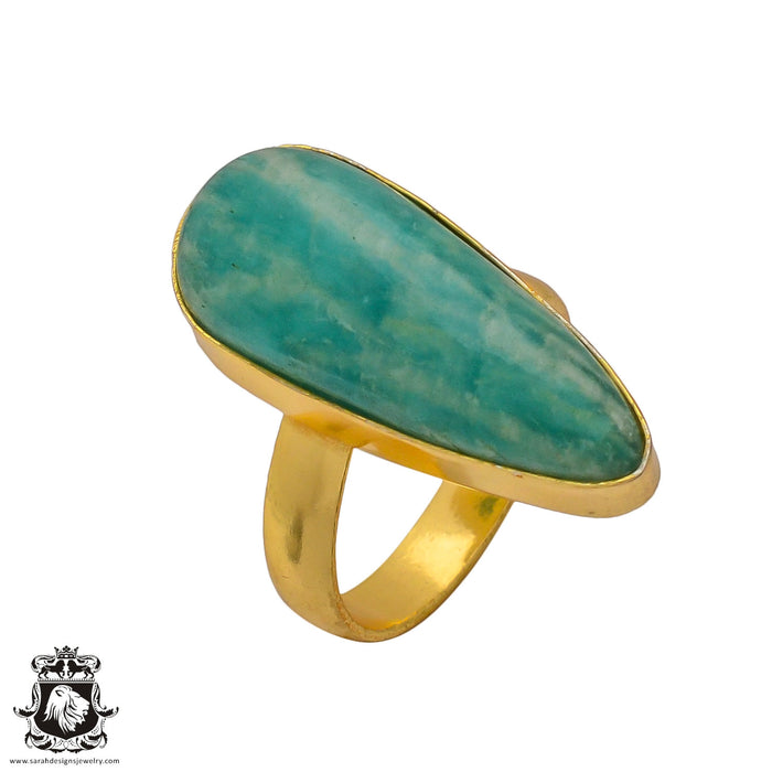 Size 7.5 - Size 9 Ring Amazonite 24K Gold Plated Ring GPR341