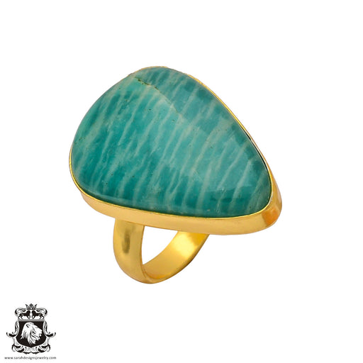 Size 9.5 - Size 11 Adjustable Amazonite 24K Gold Plated Ring GPR345