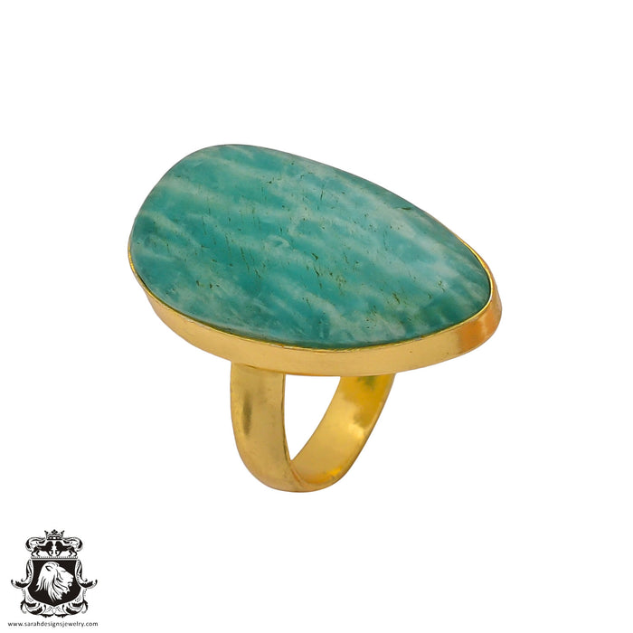 Size 8.5 - Size 10 Ring Amazonite 24K Gold Plated Ring GPR346