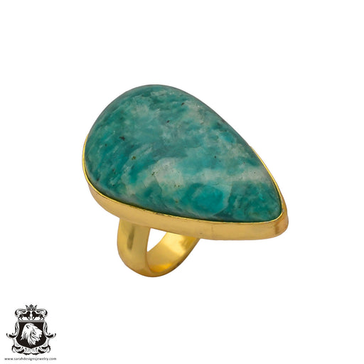 Size 7.5 - Size 9 Ring Amazonite 24K Gold Plated Ring GPR350