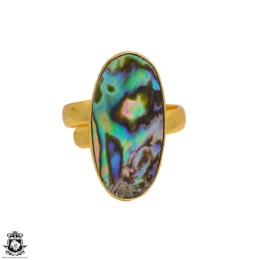 Size 9.5 - Size 11 Ring Abalone Shell 24K Gold Plated Ring GPR99