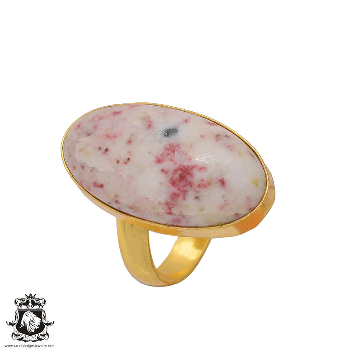 Size 7.5 - Size 9 Ring Tourmaline in Quartz 24K Gold Plated Ring GPR384