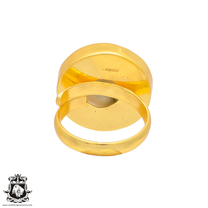 Size 9.5 - Size 11 Ring Solar Quartz 24K Gold Plated Ring GPR157