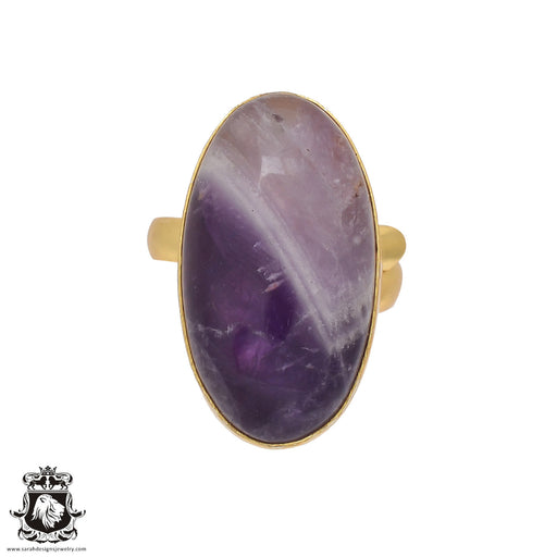 Size 8.5 - Size 10 Ring Chevron Amethyst 24K Gold Plated Ring GPR413